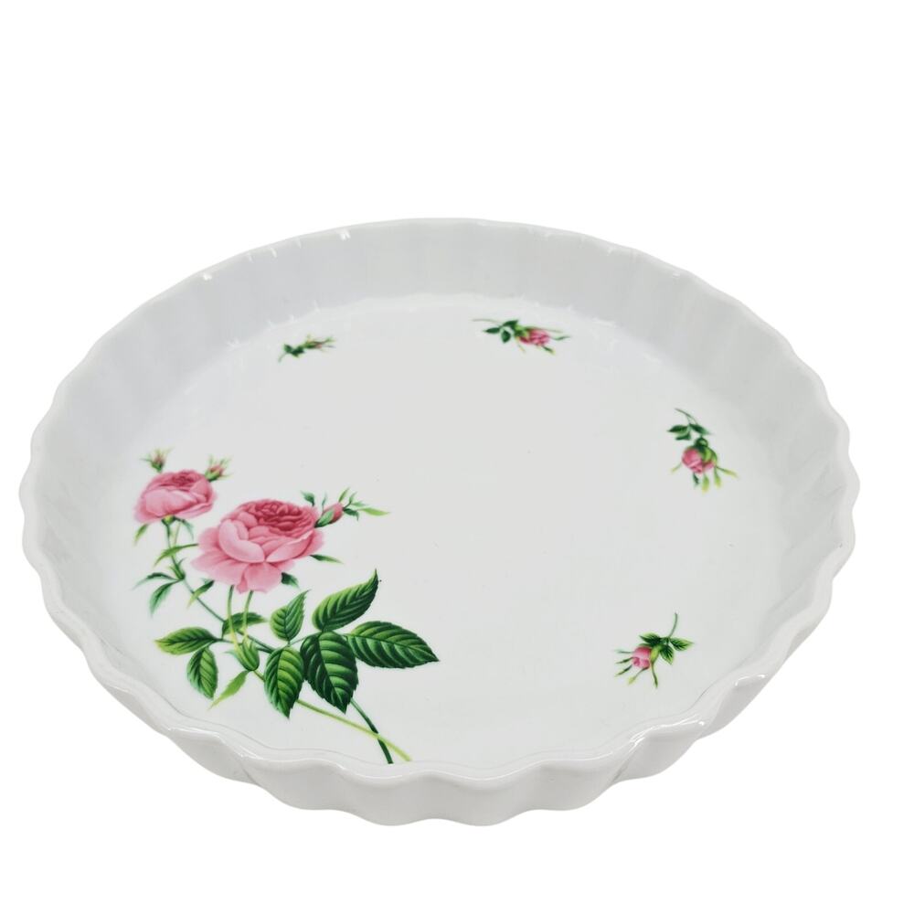 Vintage Christineholm Porcelain White Pink Rose Pie Tart Plate Dish 9"